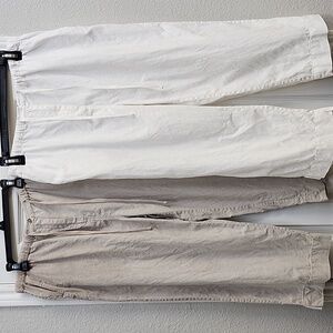 Bundle of Two Pair Kate Hill 100% Linen Cropped Wide Leg Pants, Size LP